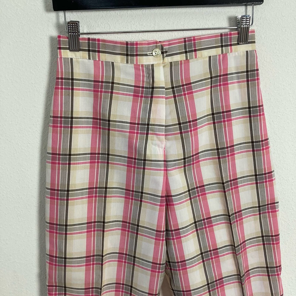 Vintage 70s Pink Plaid Tartan High Rise‎ Wide Leg Flare Pants // Size 10 Medium - Picture 2 of 7